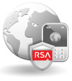 Icon: RSA Shield over Smartphone and Globe
