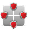 Icon: Four Shields on a Grid.