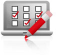 Icon: Laptop Monitor with Red Checkmarks and Red Pencil